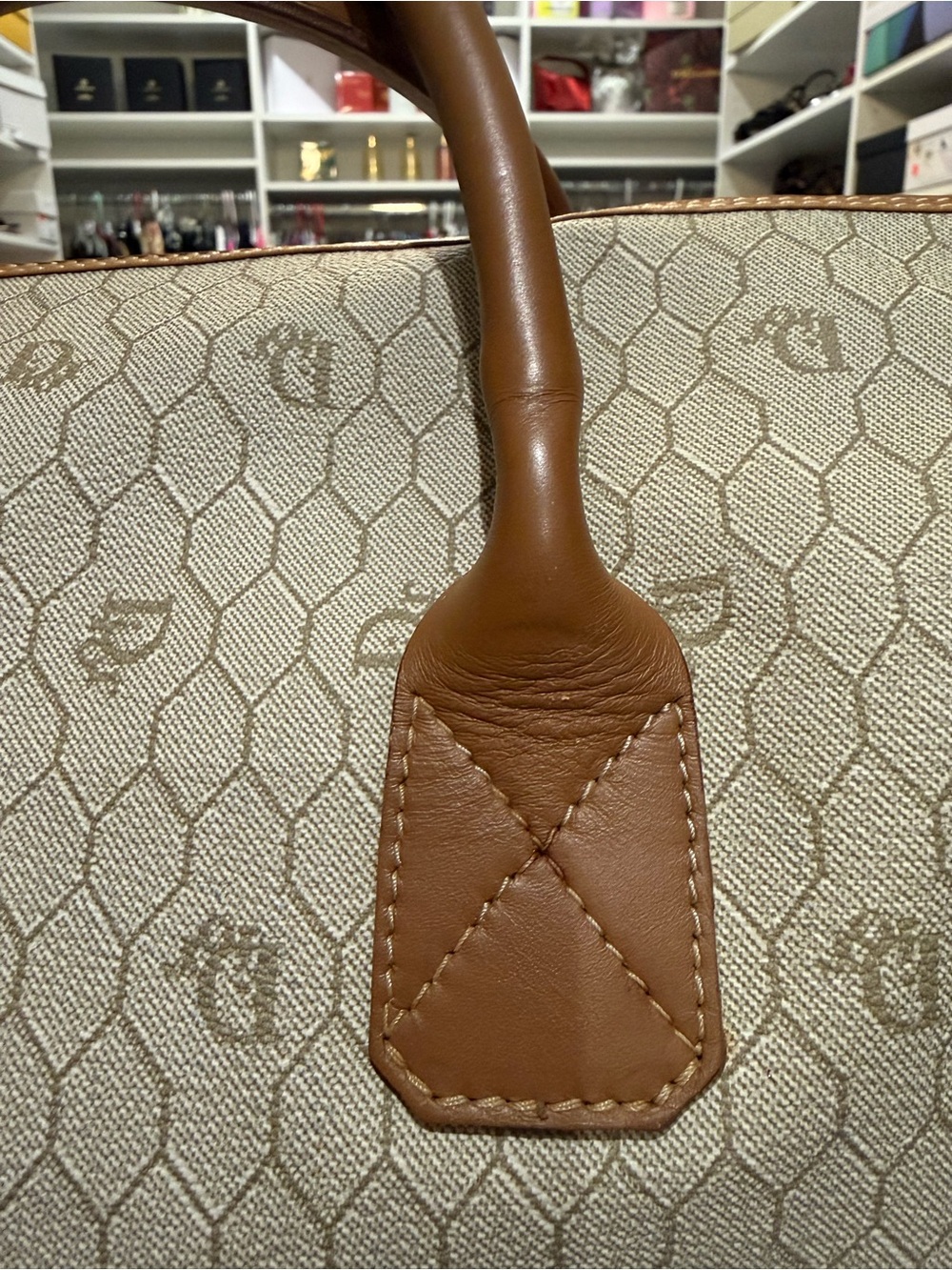 Vintage Christian Dior
Honeycomb Coated Canvas leather trim large Boston bag EUC - Picture 5 of 17